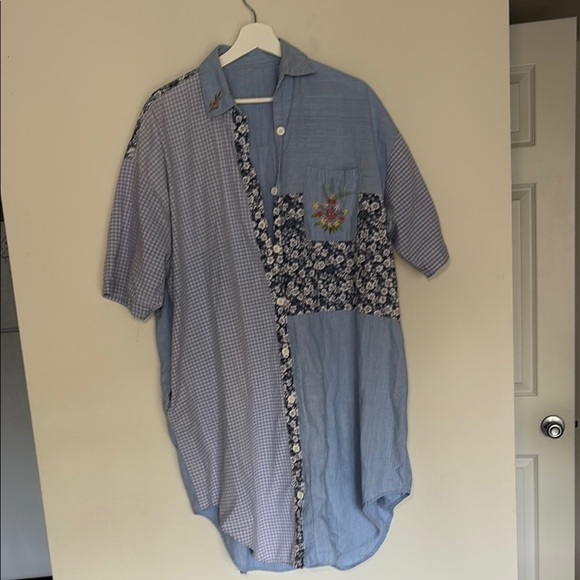 Vintage Dresses & Skirts - Homemade Patchwork Button Up Dress Embroidered